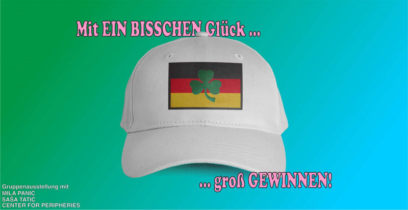 Banner mit Capi und deutscher Flagge mit Kleeblatt. Es steht geschrieben: Mit ein bisschen Glück... groß gewinnen!