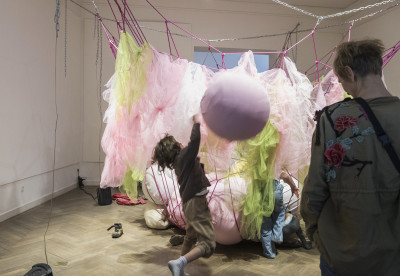 A child plays in the 