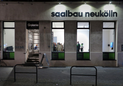 Exterior view of the gallery during the exhibition opening