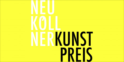 Schriftzug Neuköllner Kunstpreis auf gelbem Hintergrund